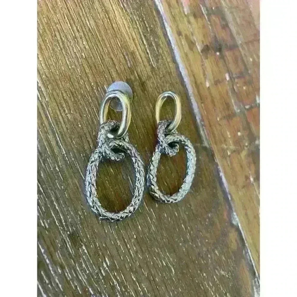 Two Toned Gold and Silver Triple Dangle Earrings - Picture 2 of 4